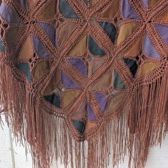 Lightweight Vintage Patchwork Crochet Leather Shawl - Picture 3 of 9